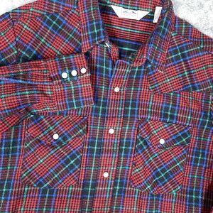 Vintage Dakota Five Brothers Flannel Shirt Men Large Red Plaid‎ Long Sleeve Snap